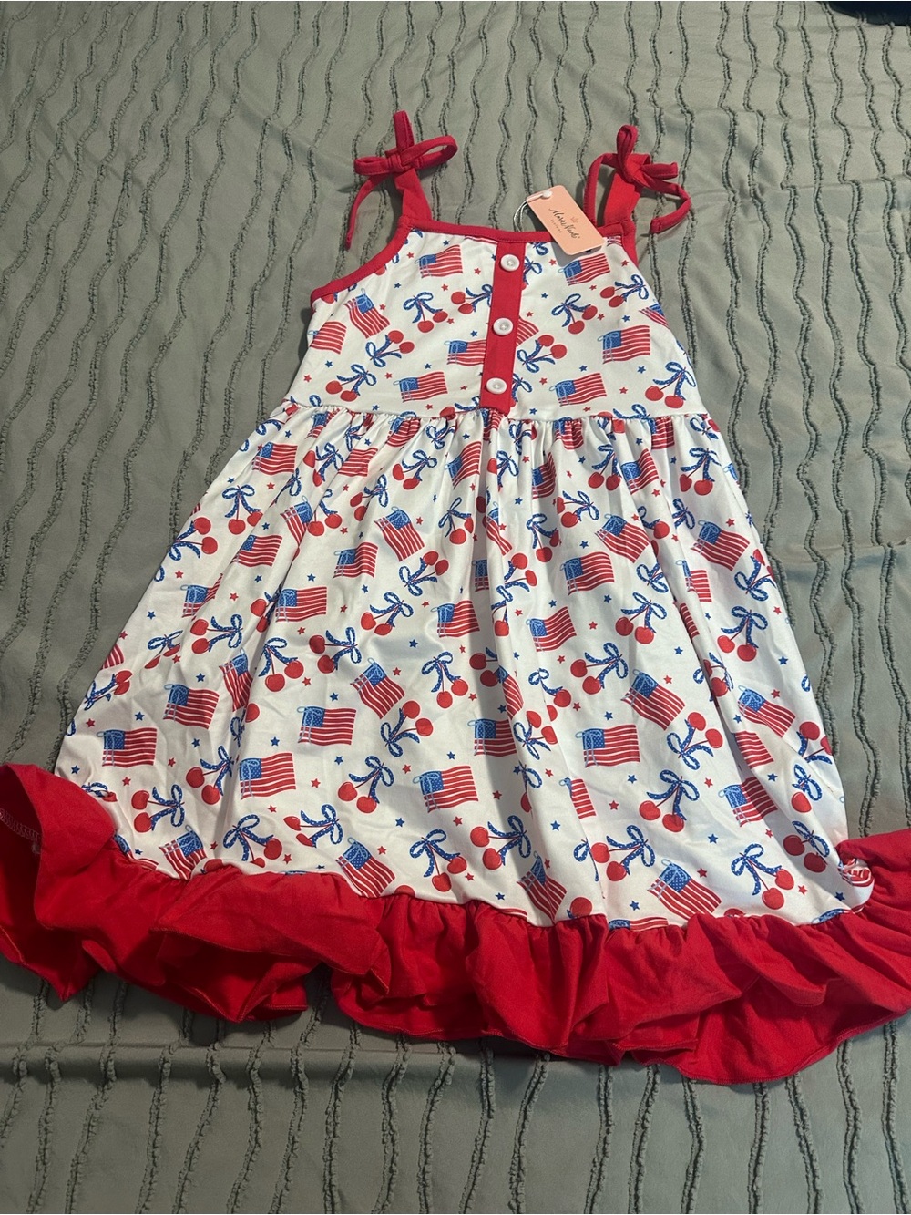 Girls' Red & White Flag Print Tie-Strap Sundress